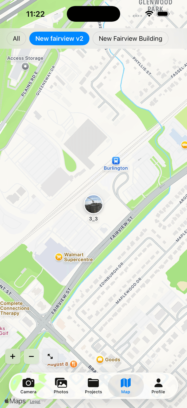 DustiCam map view with geotagged construction photos